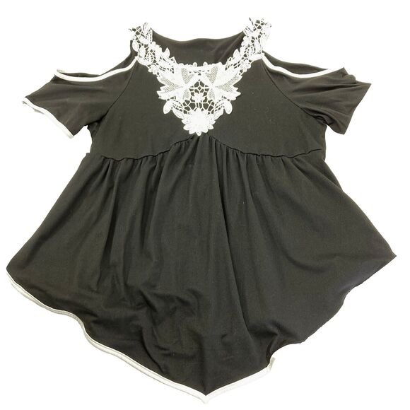 Joress Curve Lace Crochet Cold Shoulder Top 2XL Women Black Whimsigoth Fairy Y2K - Picture 5 of 14